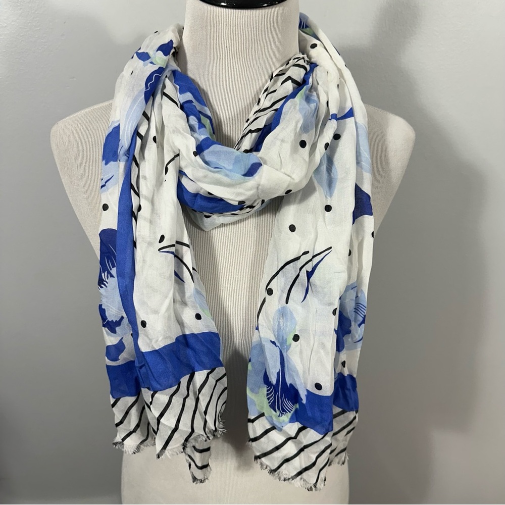 Blue and White Floral Scarf